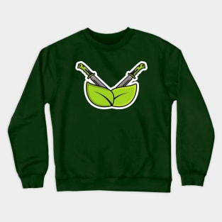 Metal Swords In Cross Sign with Herbal Green Leaves Sticker design vector illustration. Holiday object icon concept. Sword leaf nature environment logo icon. Metal swords for game Sticker design. Crewneck Sweatshirt